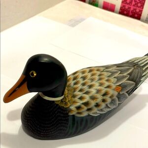 Wooden Artistic Duck Sculpture - Black, Brown, and Gray. Dick decoy